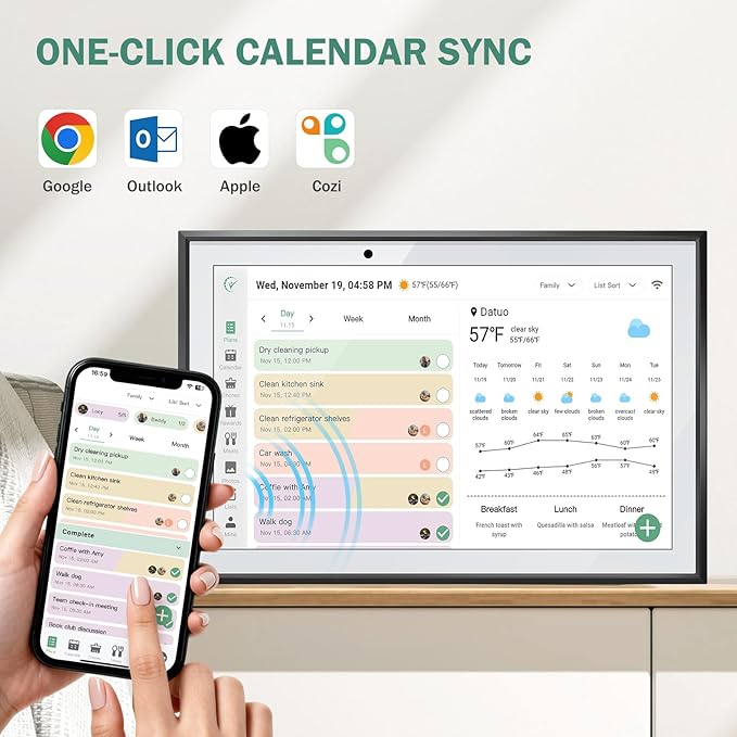 WiFi Digital Calendar Smart Family Planner,Chore Charts, Achievement Rewards, AI Meal Planning, Smart Touchscreen Interactive Display for Schedules and Cloud Photo Desk Bases, Gifts for Women Men, Gifts for Mom Dad, 10.1'' Black