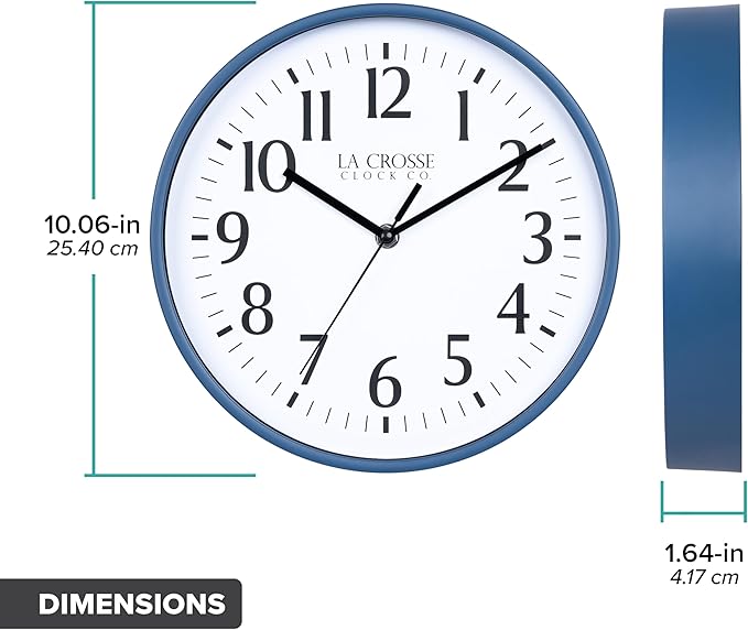 La Crosse Clock 404-3025NB 10 Inch Navy Blue Basics Analog Quartz Wall Clock
