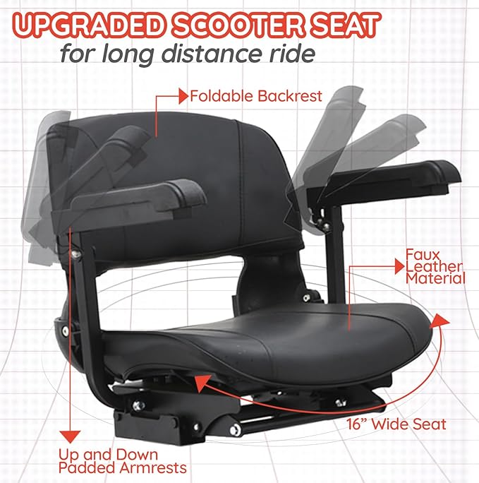Dragon Mobile EX 4 Wheel Foldable Mobility Scooter for Adults, Elderly & Travel - All Terrain Aluminum Alloy Power Wheelchair with Premium Large Seat - Front Basket Included (Matte Red)