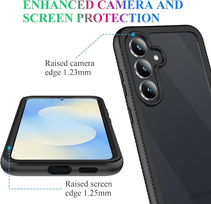 wahhle Compatible with Samsung Galaxy S25 FE Case, Built in Screen Protector Full Body Shockproof Slim Fit Bumper Protective Phone Cover for Galaxy S25 FE 5G Men Women-Black/Clear