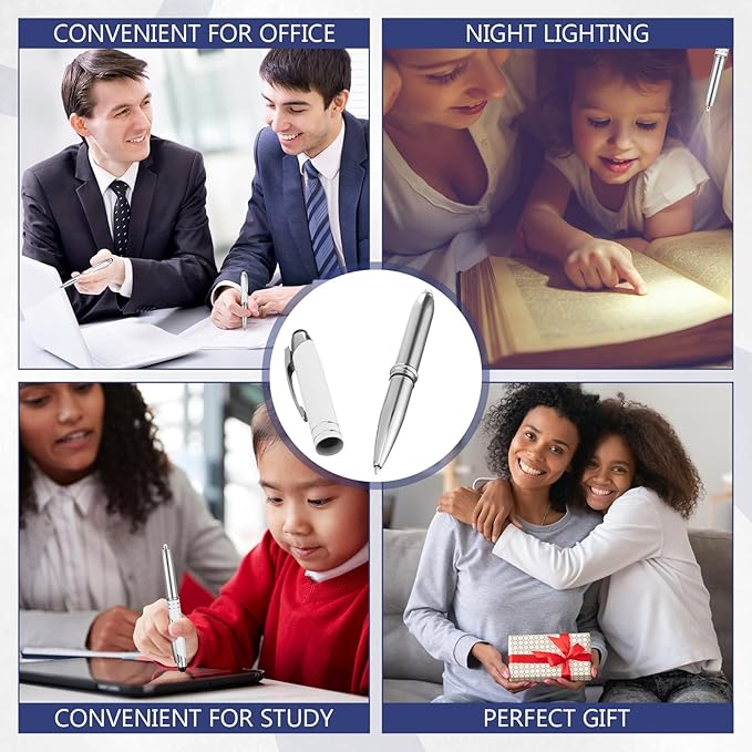 Zonon 15 Pieces 3 in 1 Ballpoint Pen with LED Flashlight and Stylus Tip Multi-Function Capacitive Pen, 1.0 mm Black Ink Metal Ballpoint for Touch Screens Nurse Teacher Gifts(White)
