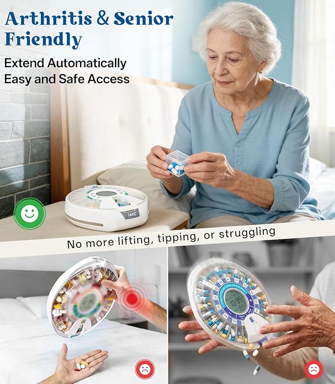 Automatic Pill Dispenser 21 Individual Pods Alarm & Light Alerts Key Lock