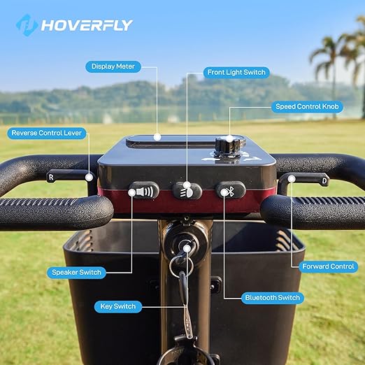 Hoverfly T5 Mobility Scooter for Seniors, Max 16.8-Mile Range & 5 mph, 3-Position Seat & Anti-Slip Rear Wheel, Removed Battery & Quick Fold Design, Solid 9" Tire&330 lb Capacity, Ease of Assembly Red