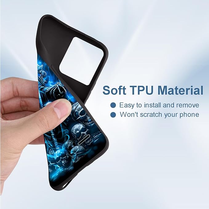 for Moto G 5G 2025 Phone Case, Soft TPU Shockproof Full Body Protection Cover 6.7" for Moto G 5G 2025, Lightweight Compatible Wireless Charging, Blue Fire Skull Spirit Rider