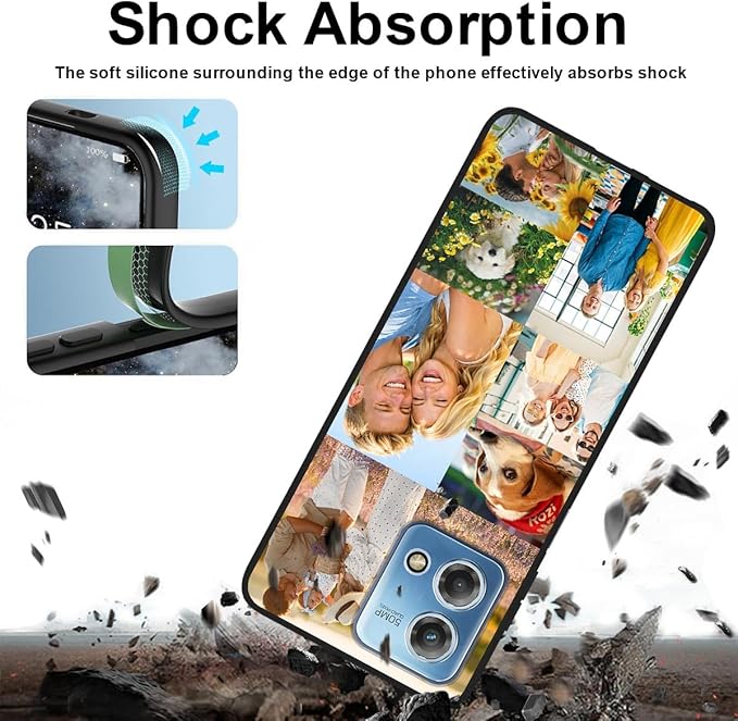 Custom Personalized Case for Motorola Moto G Stylus 2023 6.5", Customized Multiple Photos Collage Text Phone Cover, Full Body Shockproof Soft Silicone Case, Anti-Scratch, Wireless Charging, Black