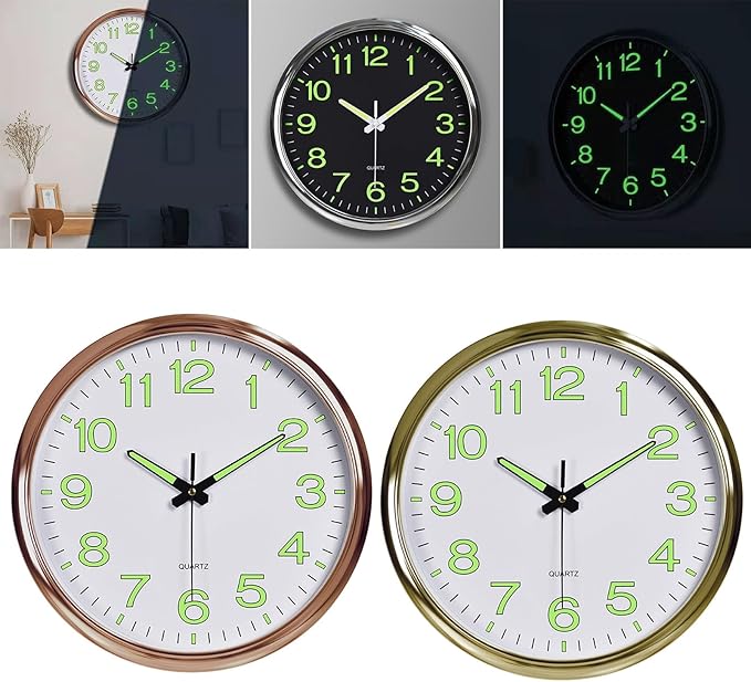 Wall Clock with Glow in The Dark Hands Large Numeral Wall Clock for Elderly and Visually Impaired Glowing Silent Wall Clock Luminous Easy to Read Minimalistic Design for Bedroom Living Room