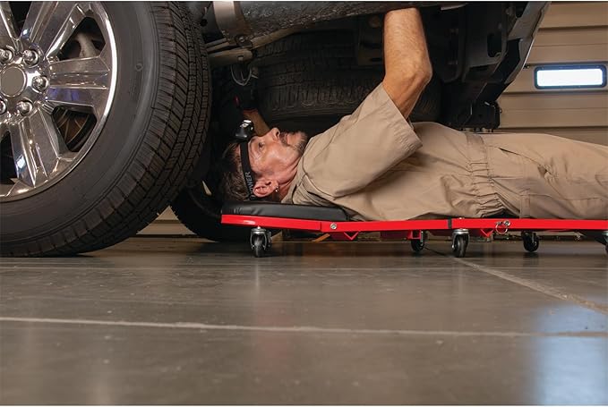 Performance Tool W85034 36-Inch Z-Frame Folding Automotive Creeper, All-in-One Adjustable Roller Garage Seat, Lay Down or Sit, 300 lbs. Capacity, Under Car Creeper, Padded with 6 Swivel Casters