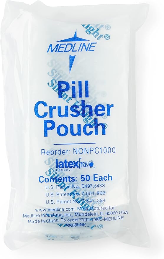 Medline Silent Knight Pill Crusher Medication Pouches, Easy to Use, Pack of 50