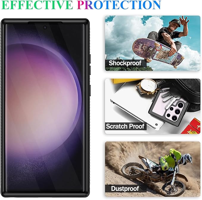 wahhle Compatible with Samsung Galaxy S23 Ultra Case, Built in Screen Protector Full Body Shockproof Slim Fit Bumper Protective Phone Cover for Galaxy S23 Ultra 5G 6.8'' Men Women-Black/Clear