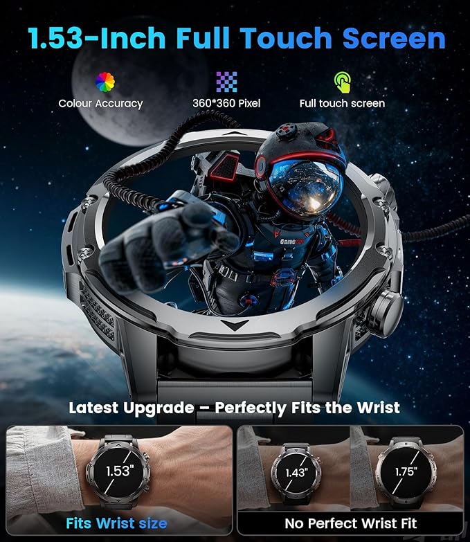 2026 Smart Watches for Men with 1000 mAh, 1.53" HD Display Military Smart watch, LED Torch, Answer/Make Calls, 120+Sports Modes, Heart Rate, Sleep Monitor, SpO2, IP68 Waterproof, iOS Android(3 Straps)