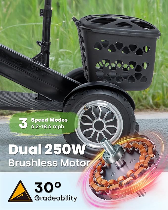 3 Wheel Mobility Scooters for Seniors, 3 Wheel Electric Scooter for Adults, Electric Wheelchair Device, 10 Mile Range, Supports 330lbs Weight, Only 48lbs, Adjustable, with Headlight, Basket