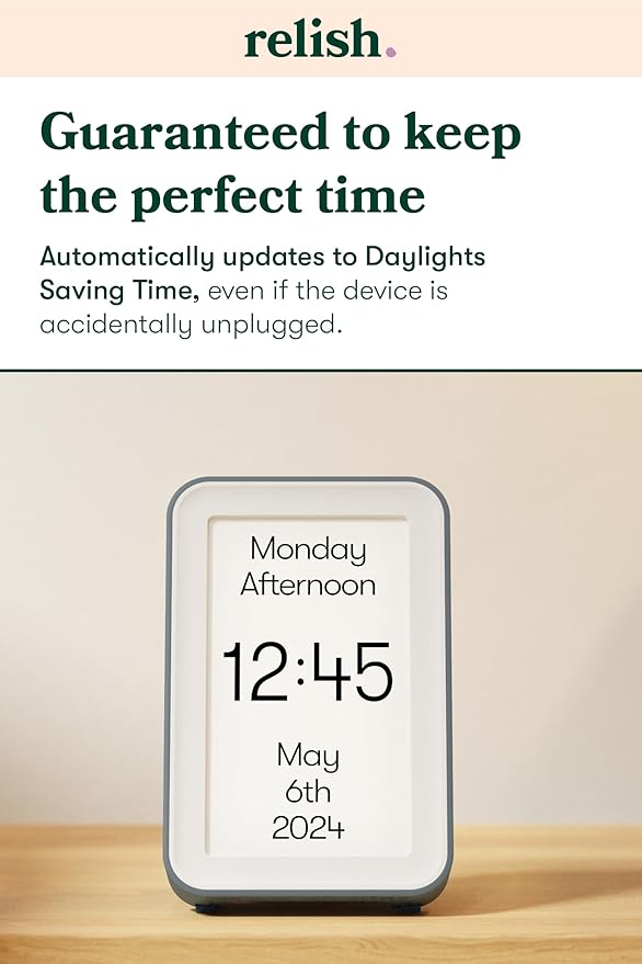 Relish Day Connect – Dementia Clock, HD Large Screen Digital Calendar Clock for Seniors and People with Memory Loss with Large Number, Day, Date and Time