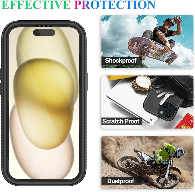 wahhle Compatible with iPhone 15 Plus Case, Magnetic Wireless Charging Built in Screen Protector Full Body Shockproof Slim Fit Bumper Protective Phone Cover 6.7'' Men Women-Black/Clear