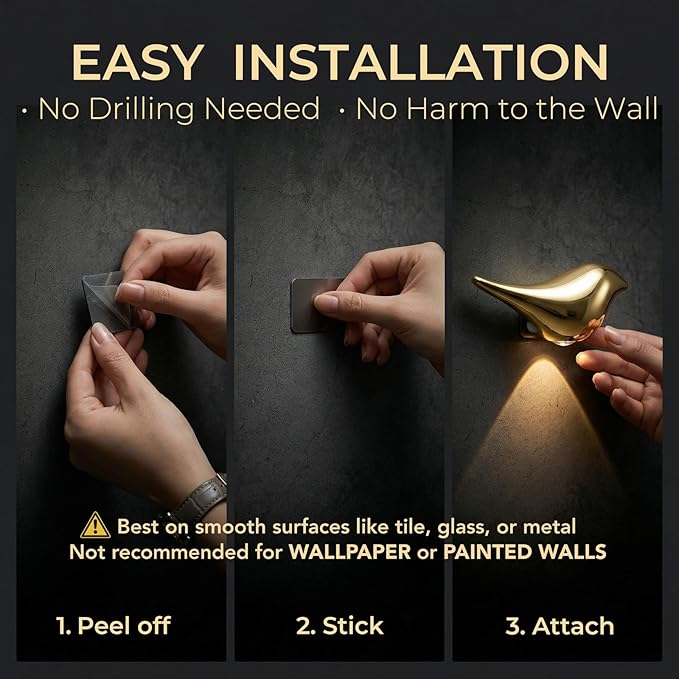 2-Pack Golden Bird Wall Light, Cordless Motion Sensor Wall Light Indoor, Rechargeable Battery Operated Night Light for Home Bedroom, Living Room, Gift for Mom