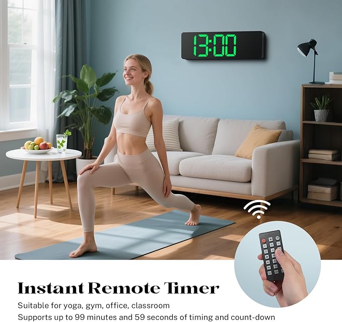 Digital Clock Large Display, 16" Large Digital Wall Clock for Classroom, Led Big Wall Clocks with Remote Control,Date,Week,Alarm,Temp,Night Light for Bedroom,Living Room,Gym,Office