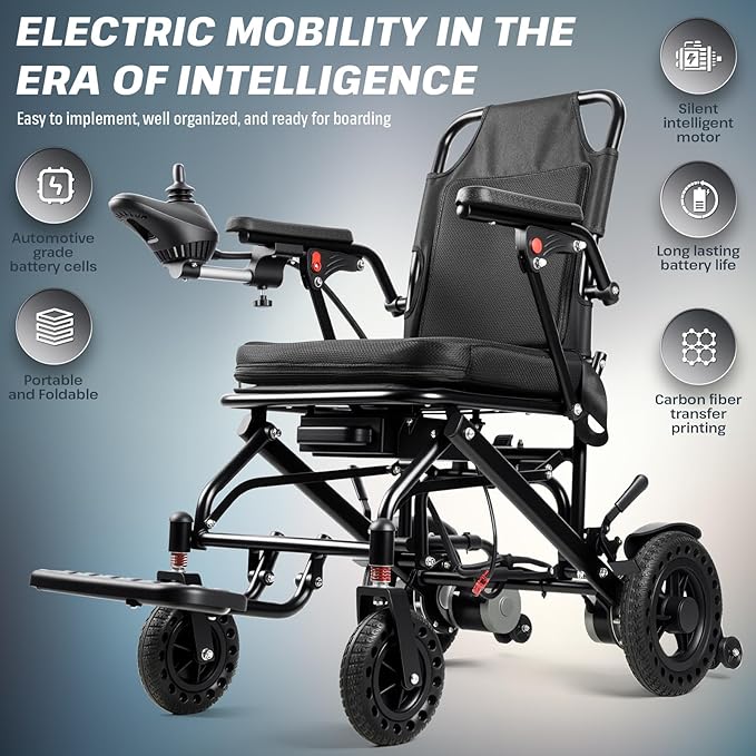 Foldable Electric Wheelchair for Adults with Dual 250W Motors,12 Miles Travel Range & All-Terrain Tires,33Lbs Ultra Lightweight Power Wheelchair Airline Approved for Seniors Support 220Lbs (Black)