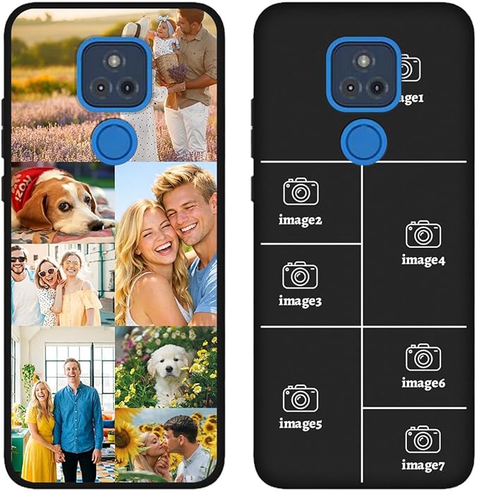 Custom Personalized Case for Motorola Moto G Play 2021 6.5 inch, Customized Multiple Photos Collage Text Phone Cover, Full Body Shockproof Soft Silicone Case, Anti-Scratch, Wireless Charging, Black