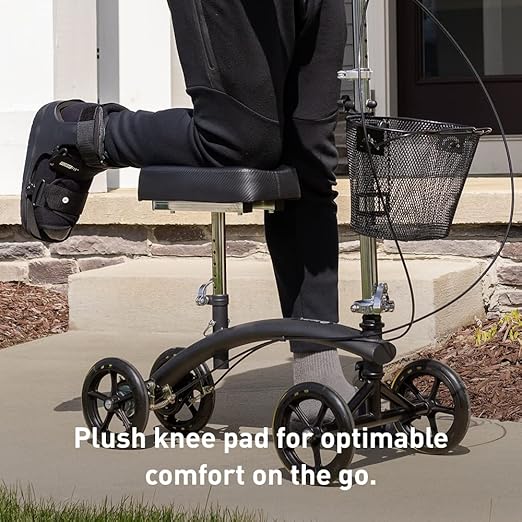 BodyMed Premium Knee Walker, Steerable for Foot Injuries - Adjustable Scooter with Dual Brakes & Metal Basket - Better Alternative to Crutches for Leg Recovery