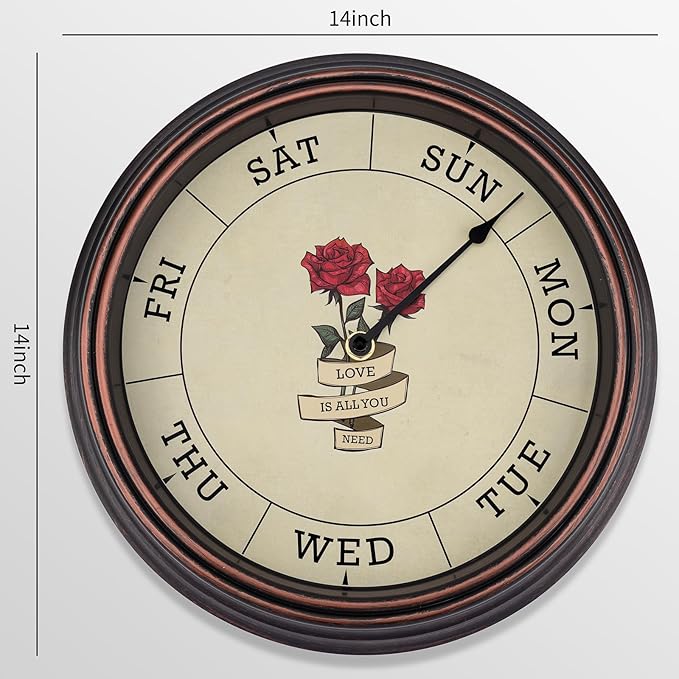 Foxtop Day of The Week Wall Clock for Seniors, Classic Silent Day Wall Clock for Office Home, Ideal Retirement Gift for Men & Women (14 Inch, Bronze)
