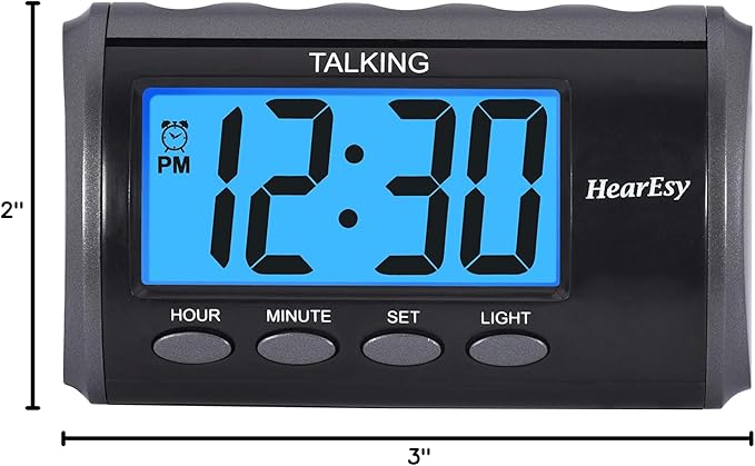 English Talking Alarm Clock for Visually Impaired - Large Numbers Desk Clock - Day Clock for Seniors - Battery Operated Large Display Alarm Clock, Digital Clock, Digital Alarm Clock (dark grey)