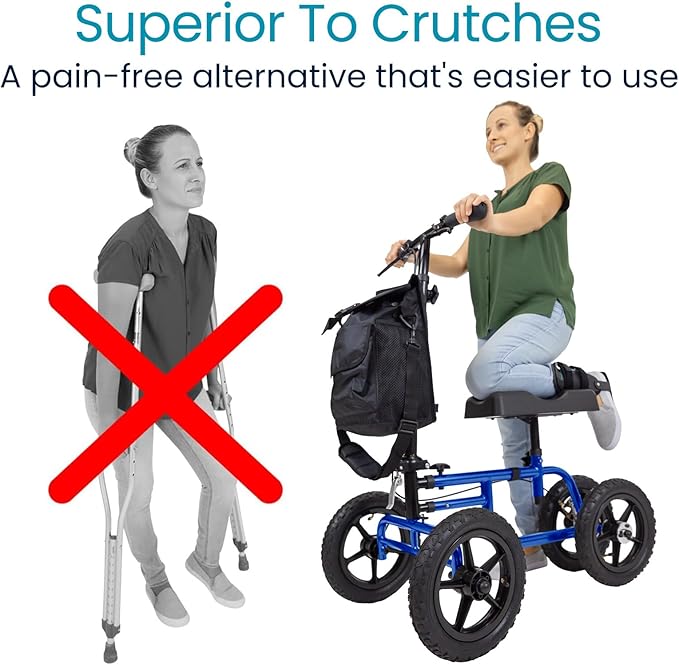 Vive Mobility All Terrain Knee Scooter Walker for Foot Injuries - Adult Broken Leg Crutch Cart Roller for Surgery, Broken Foot, Ankle Injury - Kneeling Rolling Steerable Seated Wheel Scooter Aid