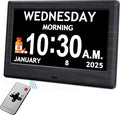 7'' Digital Clocks, 12 Reminders & 6 Alarms, Dementia Clock with Date and Time for Elderly, Auto-Dimming, Button & Remote Control, Auto DST, Digital Calendar for Seniors Large Display, Black Woodgrain