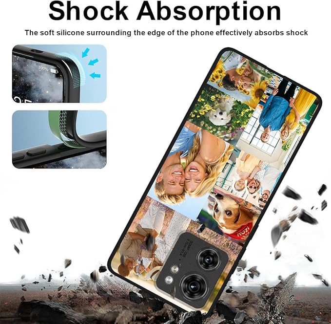 Custom Personalized Case for Motorola Moto Edge 2023 6.6 inch, Customized Multiple Photos Collage Text Phone Cover, Full Body Shockproof Soft Silicone Case, Anti-Scratch, Wireless Charging, Black