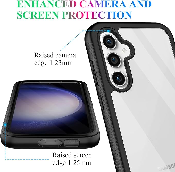 wahhle Compatible with Samsung Galaxy S23 FE Case, Built in Screen Protector Full Body Shockproof Slim Fit Bumper Protective Phone Cover for Galaxy S23 FE 5G Men Women-Black/Clear