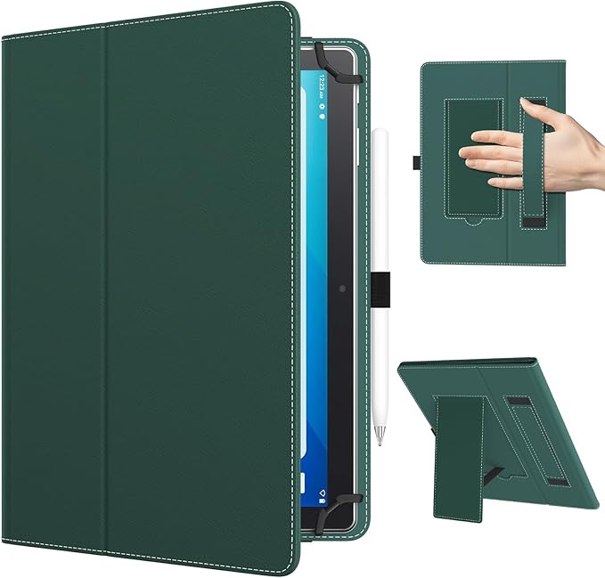 TiMOVO Universal Case for 10.1 Inch Android Tablet with Pen Loop, Lightweight Folding Stand Cover with Hand Strap for All 9.6"-11" Touchscreen Tablet, Midnight Green