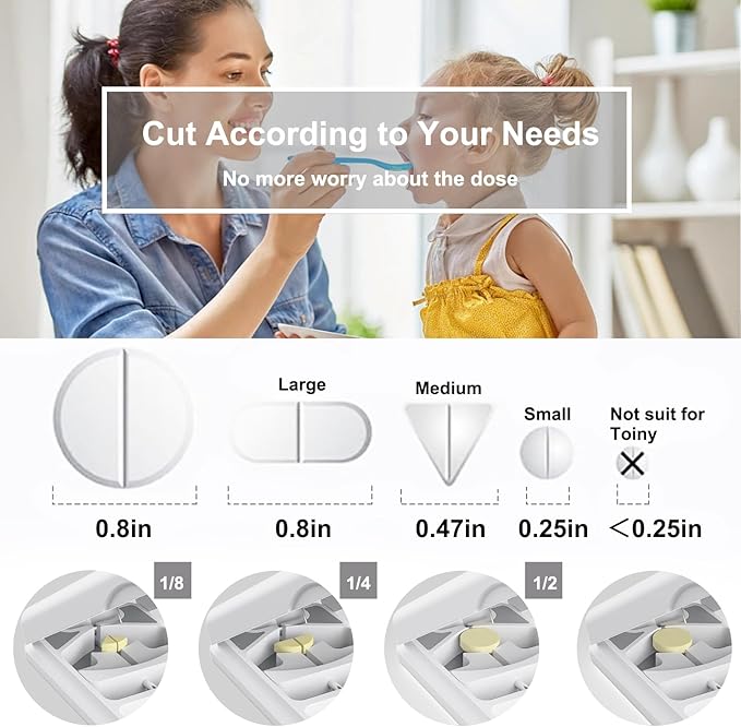 JEINAPA Pill Cutter with Auto Centering Device, Plastic Pill Splitter with 316L Stainless Blade, Genuine Leather Case, Professional Pill Splitter for Cutting Small Pills or Large Pills, White