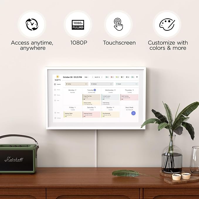 Mezed 21.5" Smart Digital Calendar, Meal Schedule, Duty Chart, HD Smart Touch Screen Home Interactive Electron Calender - Built-in Digital Photo Frame Function, Wall-Mountable