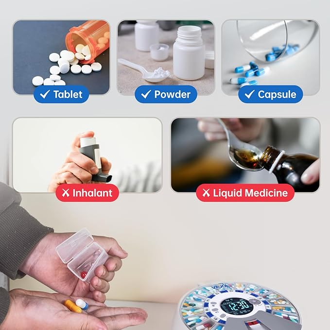 VEXA VitaMate Pro 21 WiFi Smart Pill Dispenser with Exclusive Self-Developed App, Automatic Rotating & Rising Containers, Remote Caregiver Alerts, Sound/Light Reminders for Meds & Supplements
