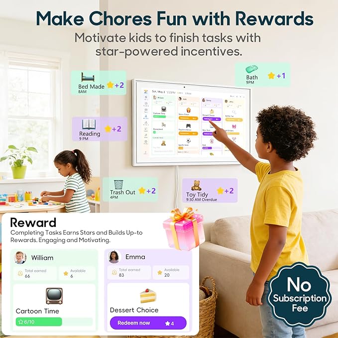 15.6" Digital Calendar & Smart Wall Planner: Electronic Touchscreen Display for Family Schedules, Chore Chart & Meal Planning - Cloud Auto-Sync, No Subscription, Wall Mount Included