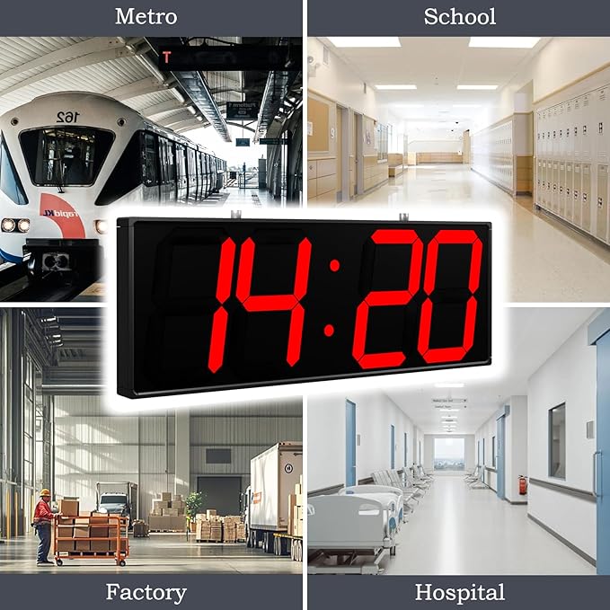 CHKOSDA 19.5'' Large Digital Wall Clock with Double Sided Display,Multi-Functional LED Hanging Digital Clock with Adjustable Brightness,Suitable for Offices, Warehouses, Corridors (Red)