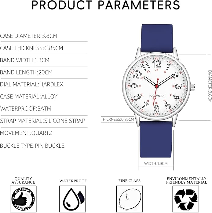IBSO Nurse Watch for Nurse Medical Professionals Men Women Easy to Read Dial Wristwatches Silicone Band Second Hand Watches
