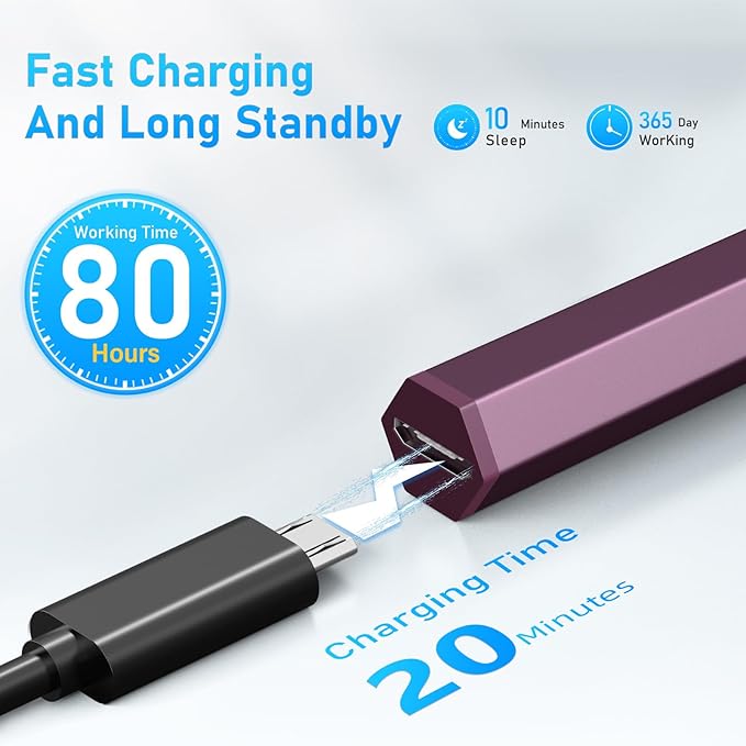 Stylus Pen for HP Envy X360 Pavilion X360 Specter X360 Spectre X2 Envy X2 Rechargeable MPP 2.0 Tilt Active Pen with 4096 Pressure Sensitivity, Palm Rejection, Hexagonal Pen Body Design, Red