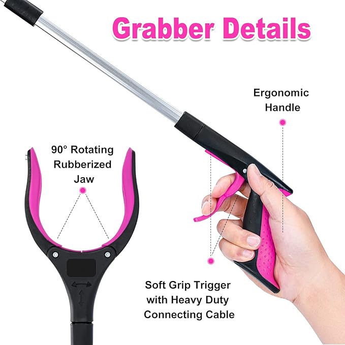 2-Pack Grabber Reacher Tool,32 Inch Extra Long Foldable Pick Up Stick with Strong Grip Magnetic,360°Rotating Anti-Slip Jaw,Trash Claw Grabber Tool,Trash Picker Tool for Outdoor & Indoor (Purple)