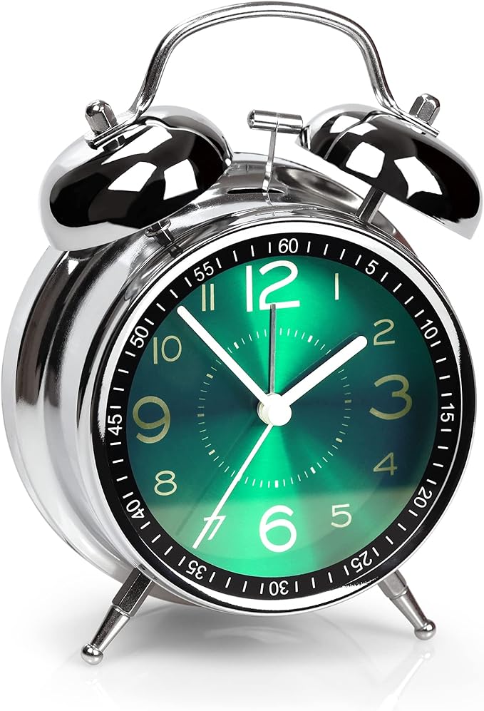 AYRELY Super Loud Alarm Clock for Heavy Sleepers Adults,Twin Bell Retro 4 Inch Silent Non-Ticking Quartz with Backlight, Metal dial, Alarm Clocks for Bedrooms Bedside (Green)