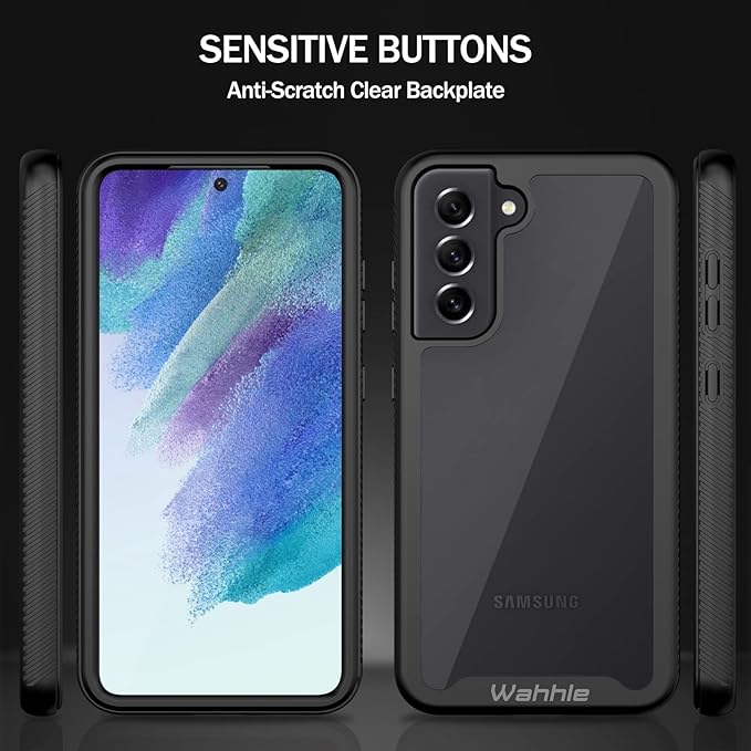 wahhle Compatible with Samsung S21 FE 5G Case, Built in Screen Protector Full Body Shockproof Slim Fit Bumper Protective Phone Cover for S21 FE 5G 6.5 Inch Men Women-Black/Clear