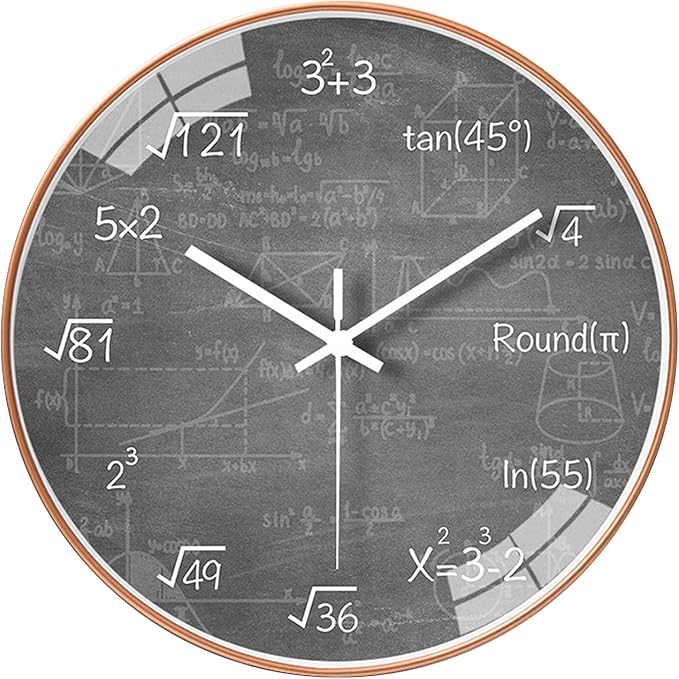 QINFIEY 12 Inch Math Wall Clock Silent Non Ticking Movement Quality Quartz Wall Clock for Home/Kitchen/Office/Classroom/School/Living Room Wall Decorations