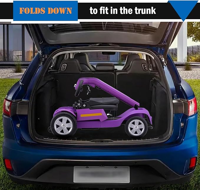 Foldable Mobility Scooter for Adults & Senior, 4 Wheels Powered Device for Travel, Lightweight and Portable, with LED Strip Light, Storage Bag, Charger Included, No Assemble Required (Purple)