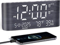 PPLEE 8.7inch Digital Alarm Clock for Bedroom-Digital Clock with Day of Week Month Year Humidity & Temperature Brightness Snooze 2 Alarm Clock & 2 USB Charger Desk Clock for Heavy Sleeper
