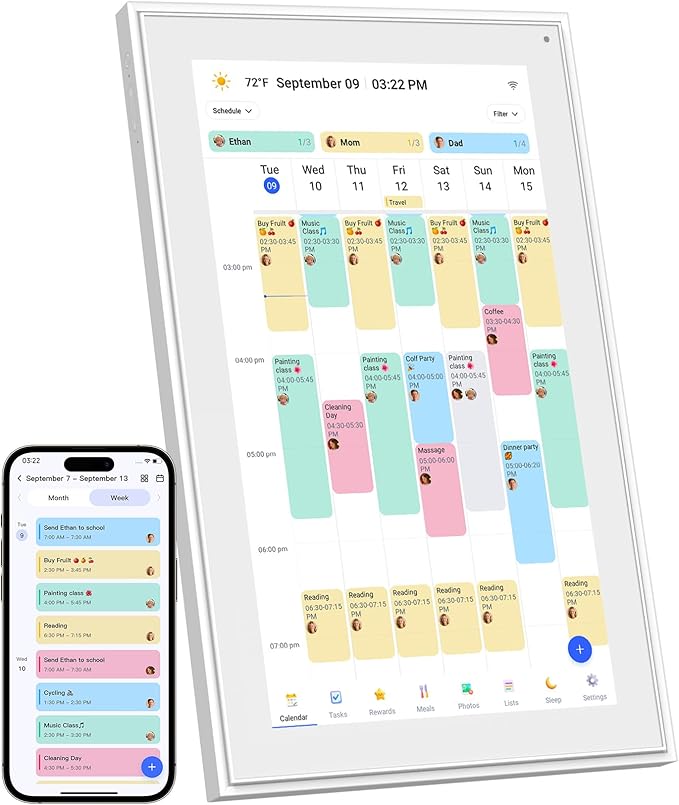 Digital Calendar, 15.6inch Smart WiFi Digital Calendar&Chore Chart, 1920 * 1080 IPS Touch Screen HD Display for Family Schedules, Wall-Mounted, Share Moments Instantly from Anywhere (White, 15.6 inch)