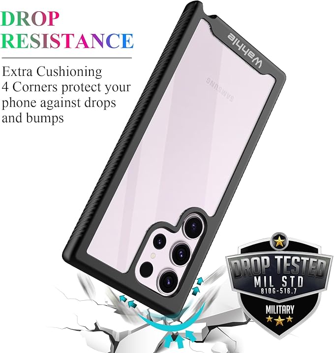 wahhle Compatible with Samsung Galaxy S23 Ultra Case, Built in Screen Protector Full Body Shockproof Slim Fit Bumper Protective Phone Cover for Galaxy S23 Ultra 5G 6.8'' Men Women-Black/Clear