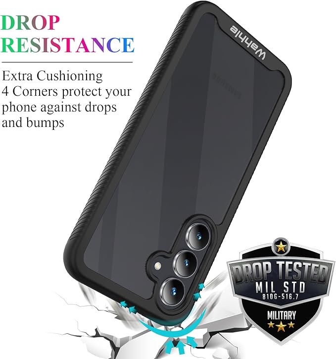 wahhle Compatible with Samsung Galaxy S25 FE Case, Built in Screen Protector Full Body Shockproof Slim Fit Bumper Protective Phone Cover for Galaxy S25 FE 5G Men Women-Black/Clear
