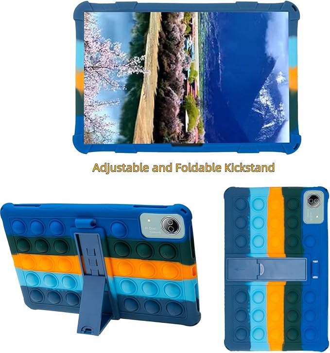 Silicone Tablet Case for DOOGEE T20 Ultra/T40 Pro,Built-in Adjustable Stand and Shoulder Strap Stylus Pen Compatible with Headwolf HPad6 Pro 12 inch Multicolor Deepblue