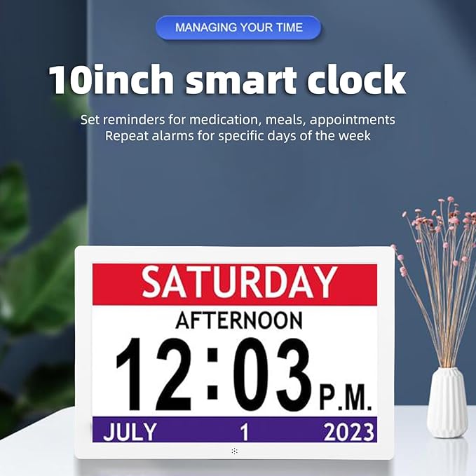VBESTLIFE 10 Inch Digital Clock with Day and Date, Dementia Clock Customizable Alarms Reminders Multi Modes Large Font Digital Alarm for Seniors