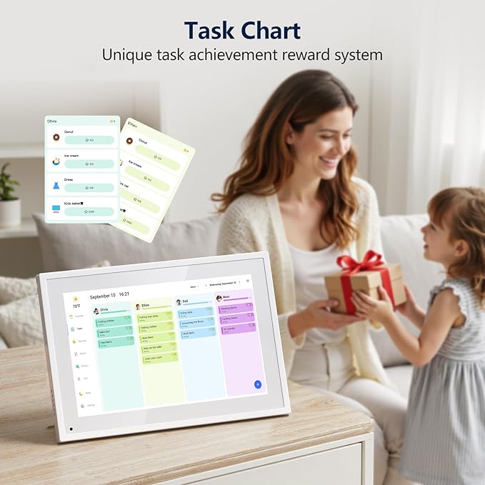Digital Calendar, 10.1 Inch Smart Electronic Desk Calendar & Chore Chart, Touchscreen Interactive Display for Family Schedules with Meal Planner & Picture Frame & Lists, Gifts for Women Men, Gifts for Mom Dad