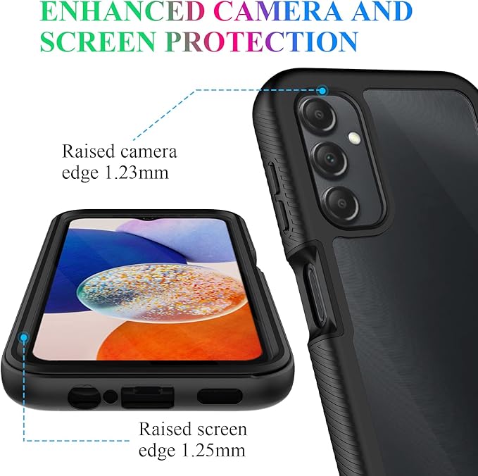 wahhle Compatible with Samsung Galaxy A14 5G Case, Built in Screen Protector Full Body Shockproof Slim Fit Bumper Protective Phone Cover for Samsung A14 4G/5G 6.6 Inch Men Women-Black/Clear