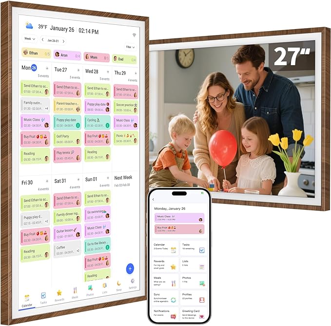 27-Inch Digital Calendar Chore Chart Touchscreen Full HD Wall Desk Mountable Family Planner